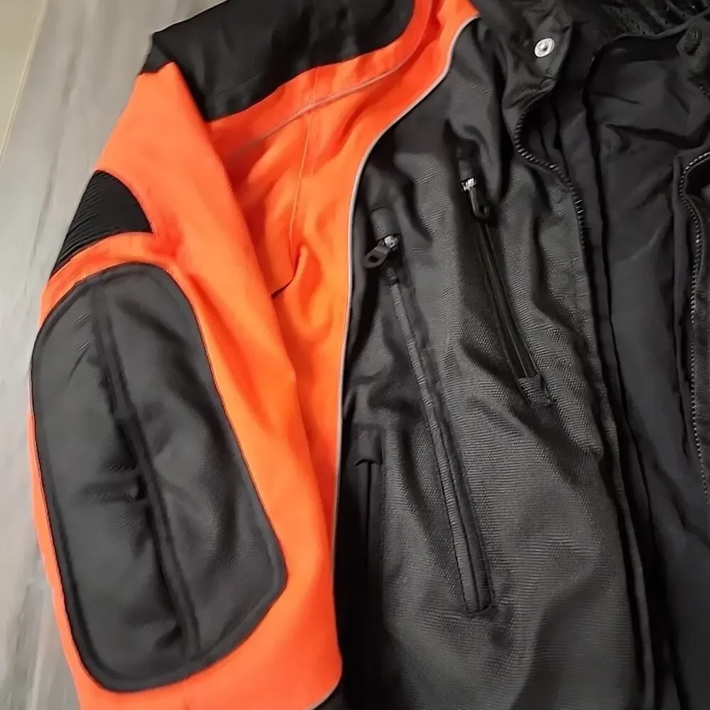 Harley Davidson ORANGE AND BLACK TEXTILE MOTORCYCLE JACKET Size Large